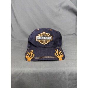 Vintage Harley Davidson Hat Black Orange Flames Adjustable Cap Motorcycles 90's